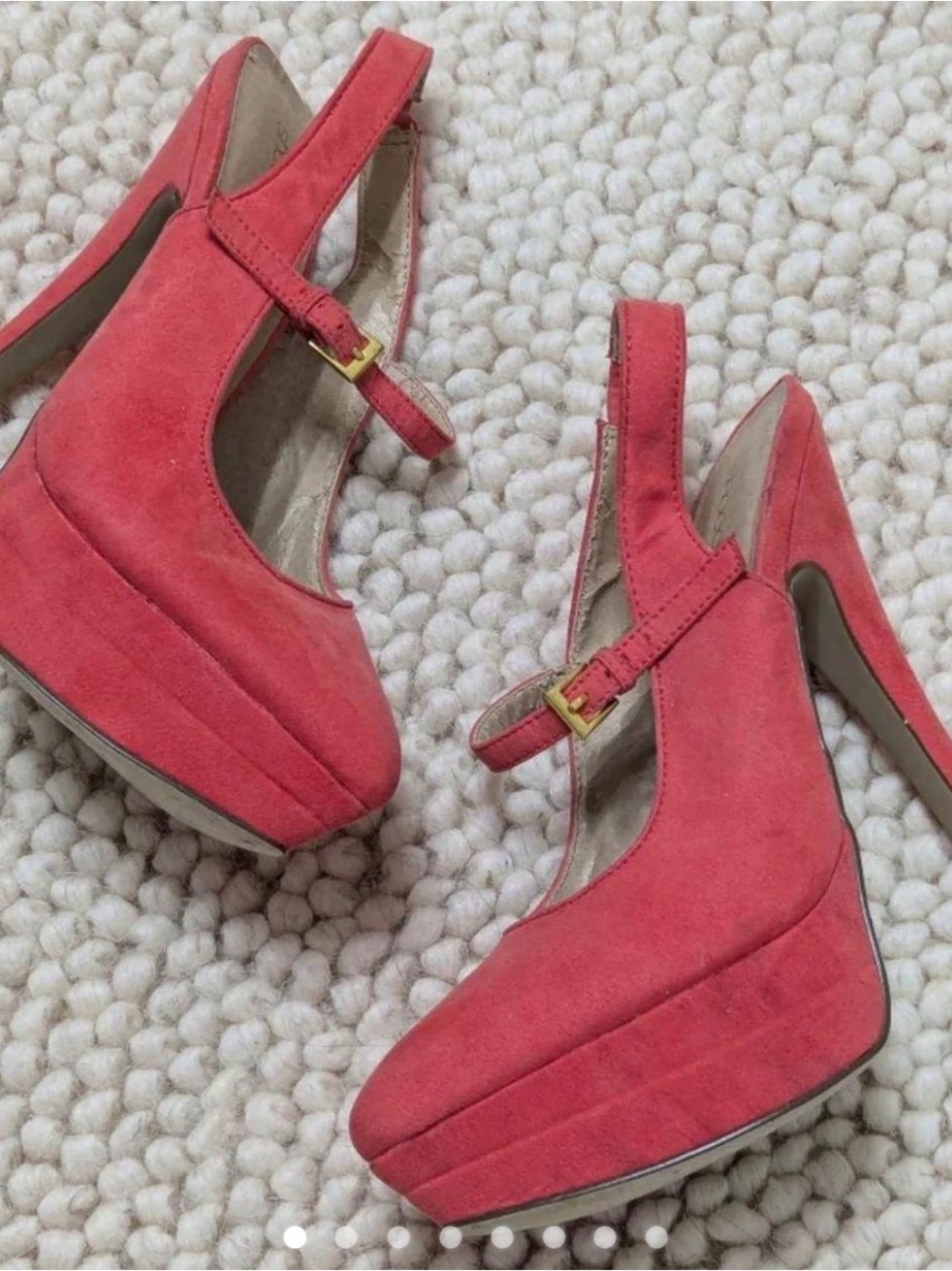 Shoe Dazzle Coral Suede Platform Slingback Heels